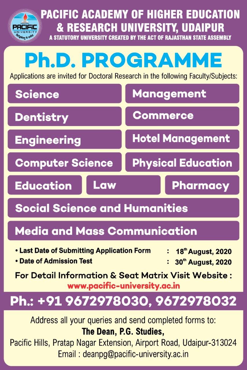 phd in pacific university udaipur